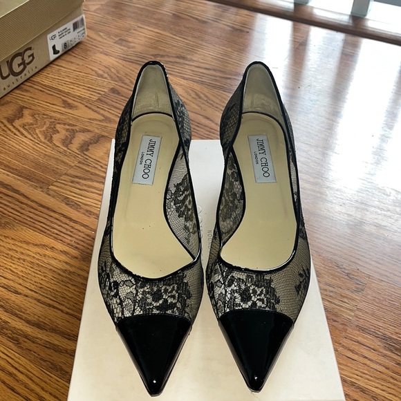 Jimmy Choo Shoes - Jimmy Choo Lace Print Patent leather heels